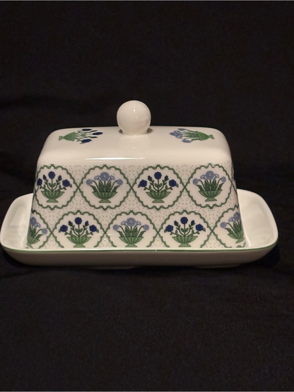 Grace Teaware Blue Bouquet Medallion Porcelain Butter Dish